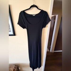 See You Monday Black Midi Scoop Neck Dress